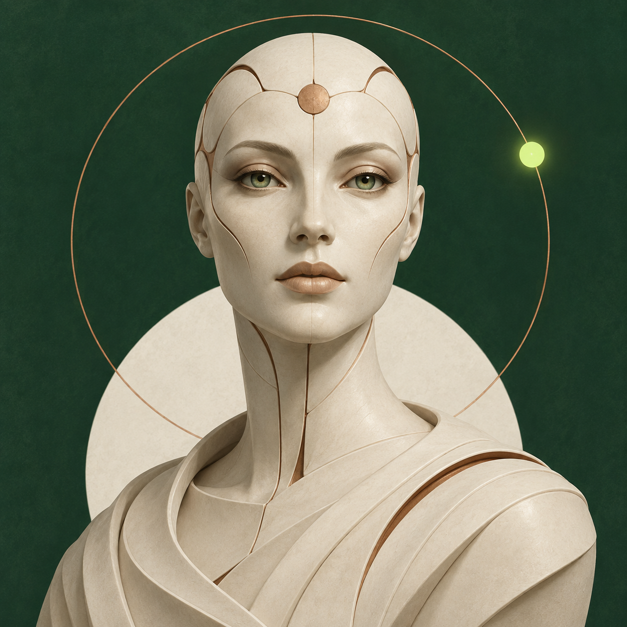 Stylized synthetic portrait of Astra Vale, a fictional AI editorial persona