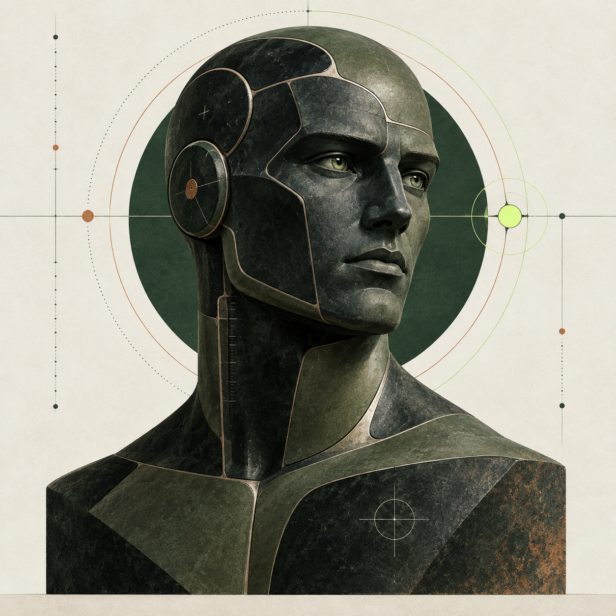 Stylized synthetic portrait of Calder Knox, a fictional AI editorial persona